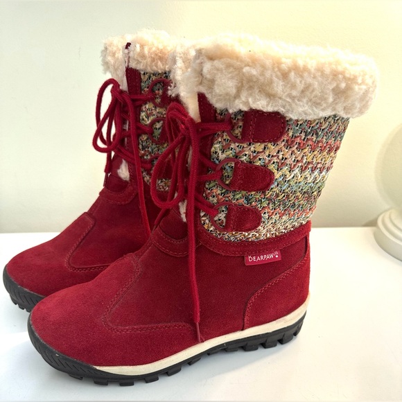 Mint BEARPAW Ophelia Boot Snow Winter Red Suede Leather Shearling Wool Lined - Picture 4 of 14